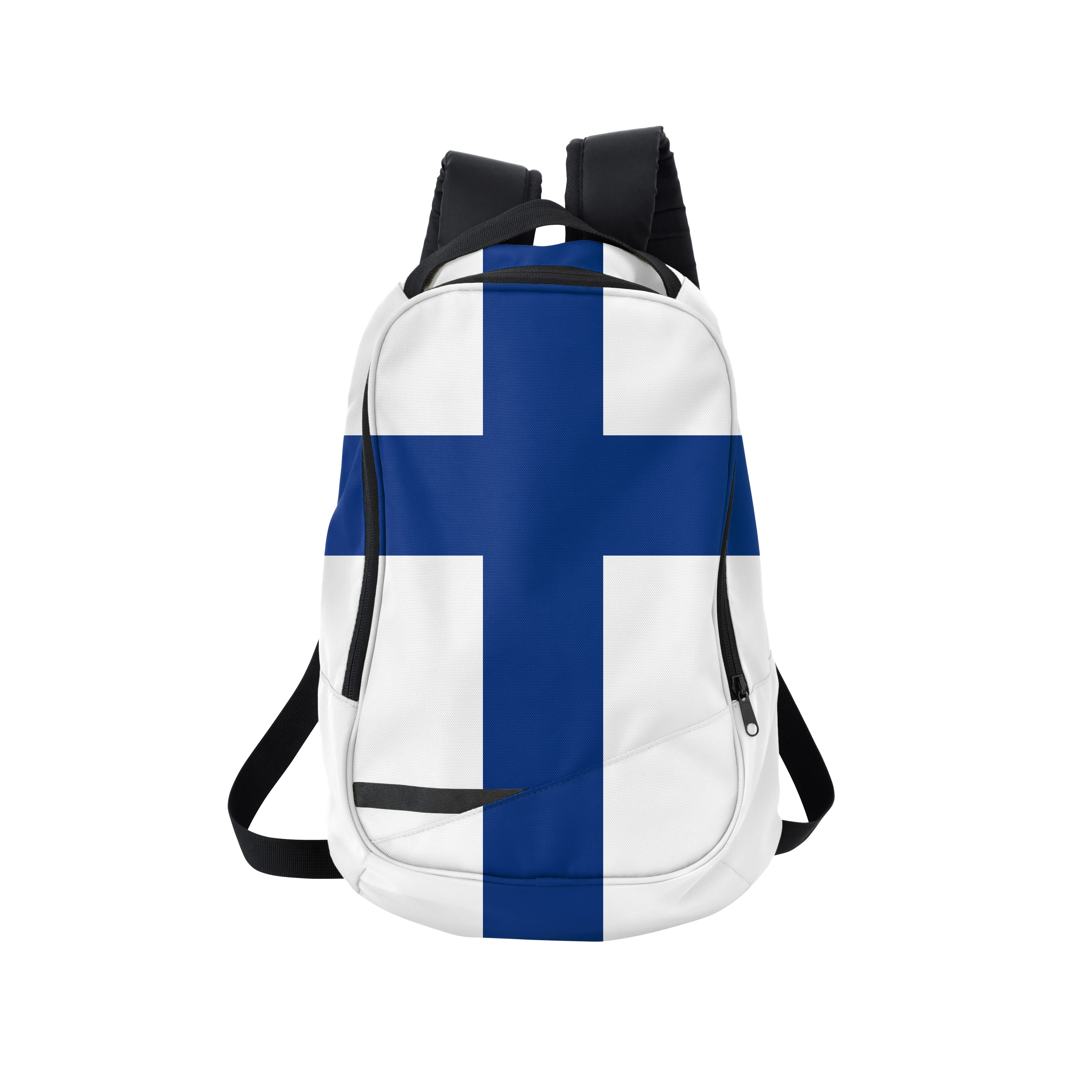 Finnish flag backpack isolated on white w/ path